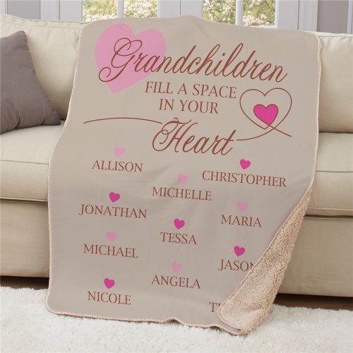 Grandchildren Fill a Space with Multi-colors hearts on cashmere background 50" x 60" Sherpa