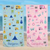 Personalized Camping Icons Beach Towel