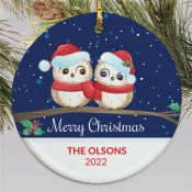 Personalized Christmas Owl Family Round Disc Ornament