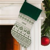 Personalized Christmas Sweater Pattern Green Cuff Stocking