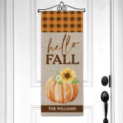Personalized Orange Plaid with Pretty Pumpkin Wall Hanging