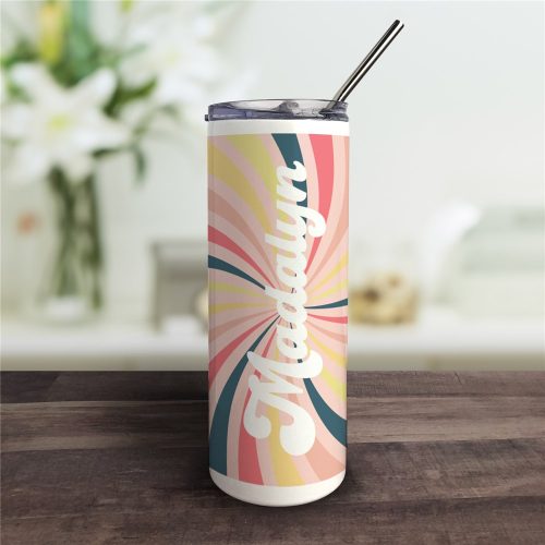 Personalized Retro Sunburst Tumbler with Straw