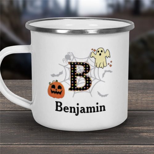 Personalized Polka Dot Ghost & Pumpkin Camper Mug