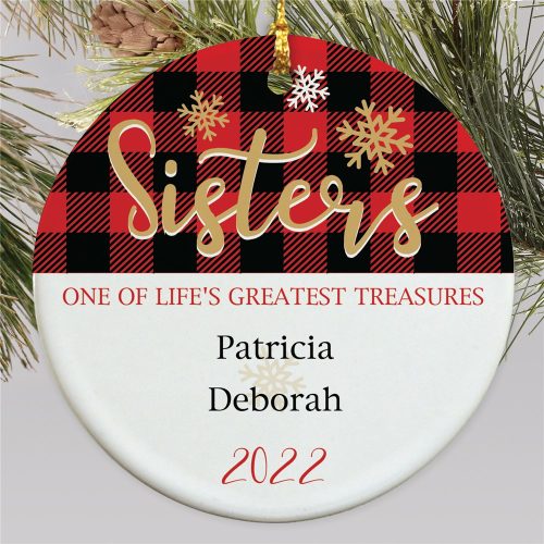 Personalized Sisters with Plaid Ornament