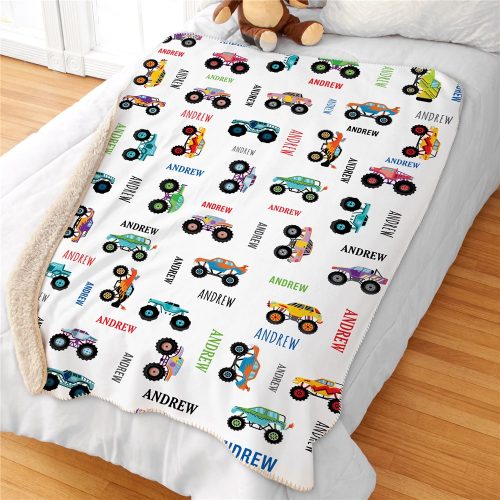 Personalized Monster Truck Sherpa Blanket