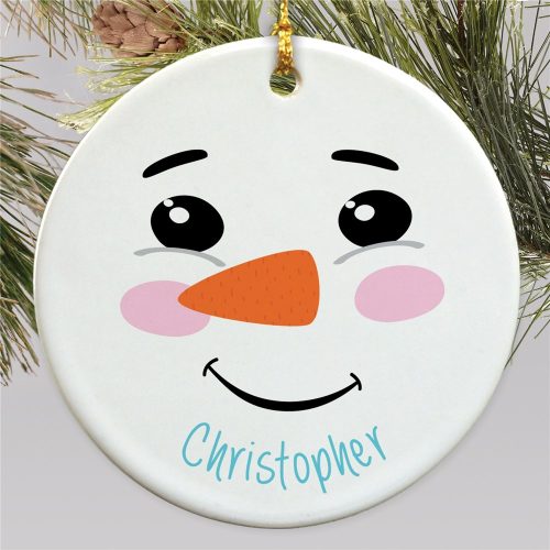 Personalized Snowman Face with Name Round Ornament
