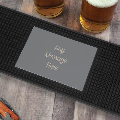 Personalized Gray Background with Cream Script Custom Message Lines Bar Mat