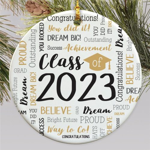 Personalized Class Of Static Word Art with Cap Round Ornament