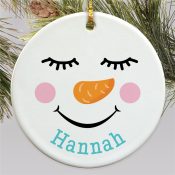 Personalized Closed Eyelash Snowman Round Ornament