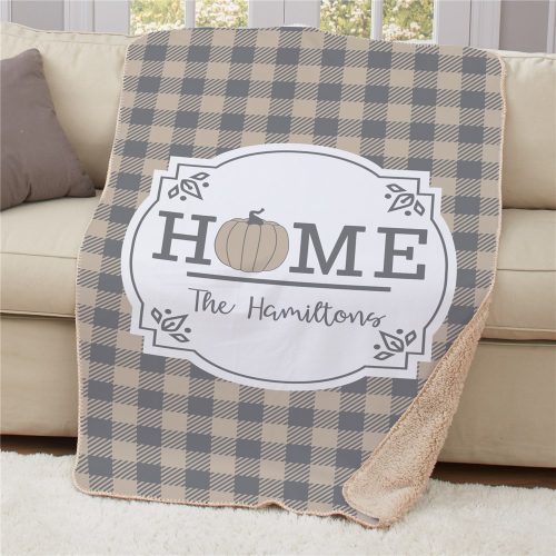 Personalized Home Pumpkin Plaid Sherpa Blanket