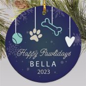 Personalized Happy Pawlidays Round Ornament