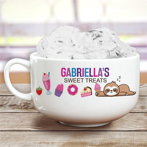 Personalized Sleepy Sloth Sweet Treats Ice Cream Bowl