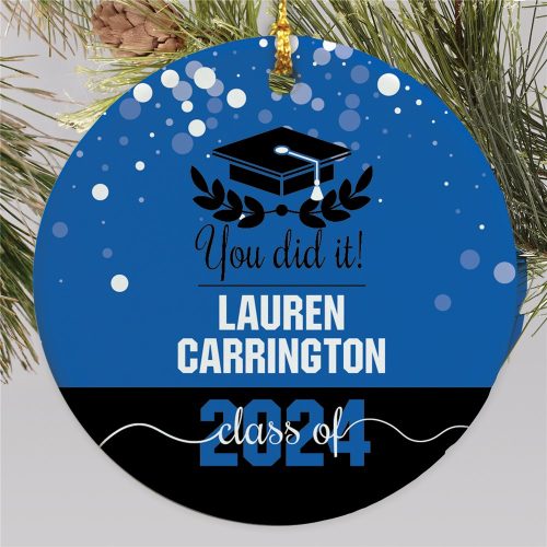 Personalized Grad Cap with Half Wreath Round Ornament