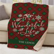 Personalized It's A Wonderful Life Plaid 37" x 57" Sherpa Throw