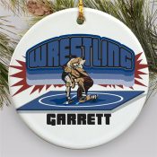 Personalized Ceramic Wrestling Holiday Ornament