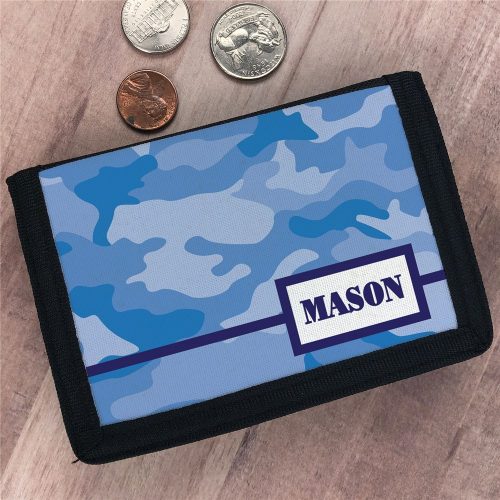 Personalized Blue Camo Velcro Wallet