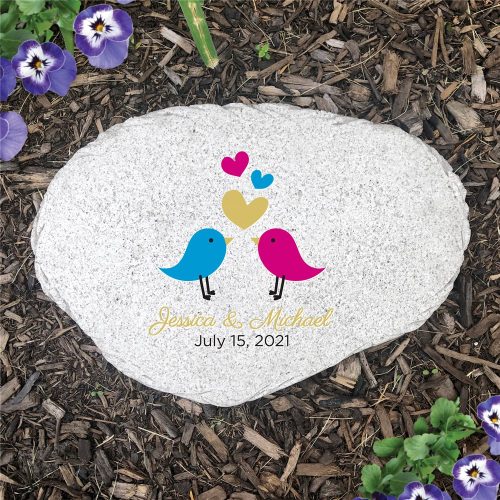 Personalized Love Birds Flat Garden Stone