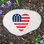 Personalized Patriotic Heart Flag Flat Garden Stone