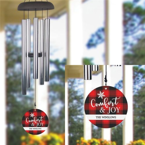 Personalized Red and Black Plaid Comfort and Joy Wind Chime