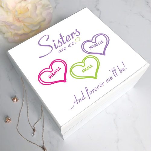 Personalized Sisters Are We with Hearts Jewelry Box