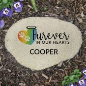 Personalized Rainbow Heart with Paw Prints Flat Garden Stone