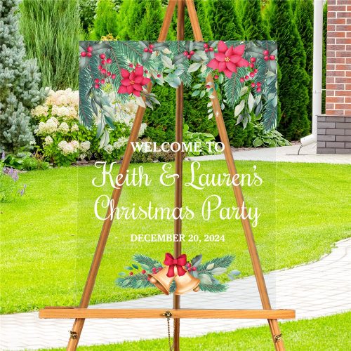 Personalized Holly and Poinsettias Acrylic Sign