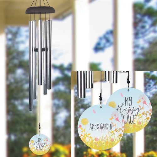 Personalized Happy Place with Flowers Wind Chime