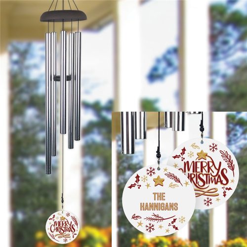 Personalized Red & Gold Merry Christmas Wind Chime