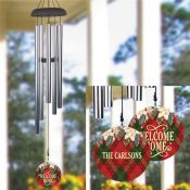 Personalized Diamond Plaid & White Poinsettias Wind Chime