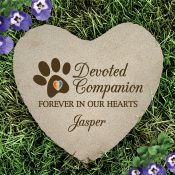Personalized Devoted Companion with Rainbow paw Heart Flat Stone