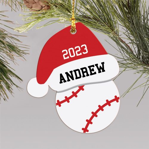Personalized Santa Hat Sports Wood Ornament