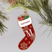 Personalized Snowflake Stocking Wood Ornament