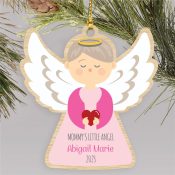 Personalized Heart Holding Angel Wood Ornament