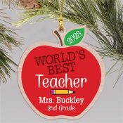 Personalized World's Best Teacher Wood Ornament
