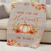 Personalized Home for the Harvest with watercolor Pumpkin and Leaves 37" x 57" Sherpa Blanket